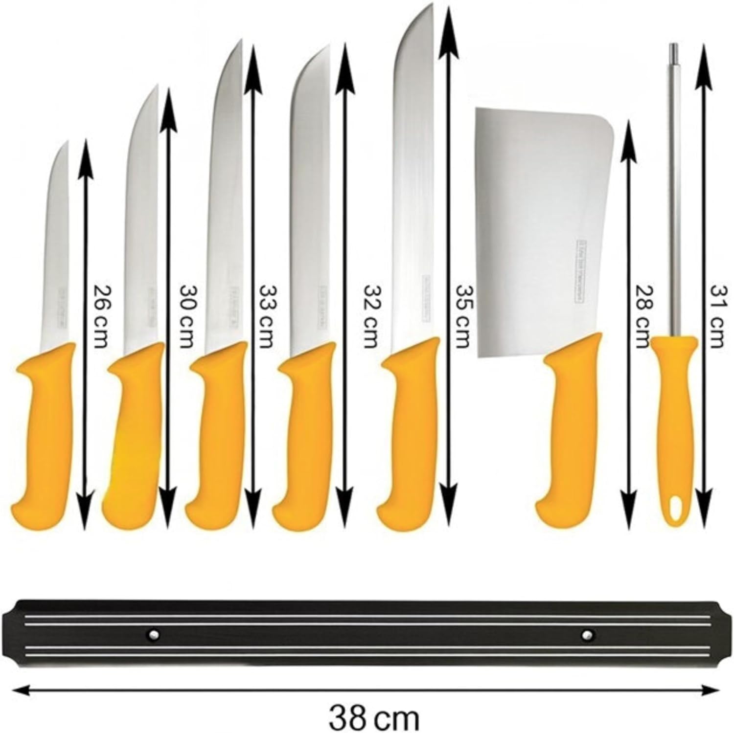 Thumbnail 1 de HOOZ Fleischmesser-Set 8-teilig mit Hackebeil & Wetzstahl (Edelstahl, Ergo-Grip)