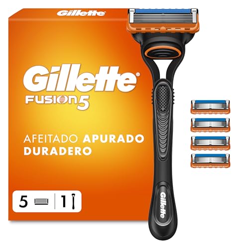 Detalle de Gillette Fusion5 Maquinilla de Afeitar Hombre con 5 Recambios, Azul/Negro