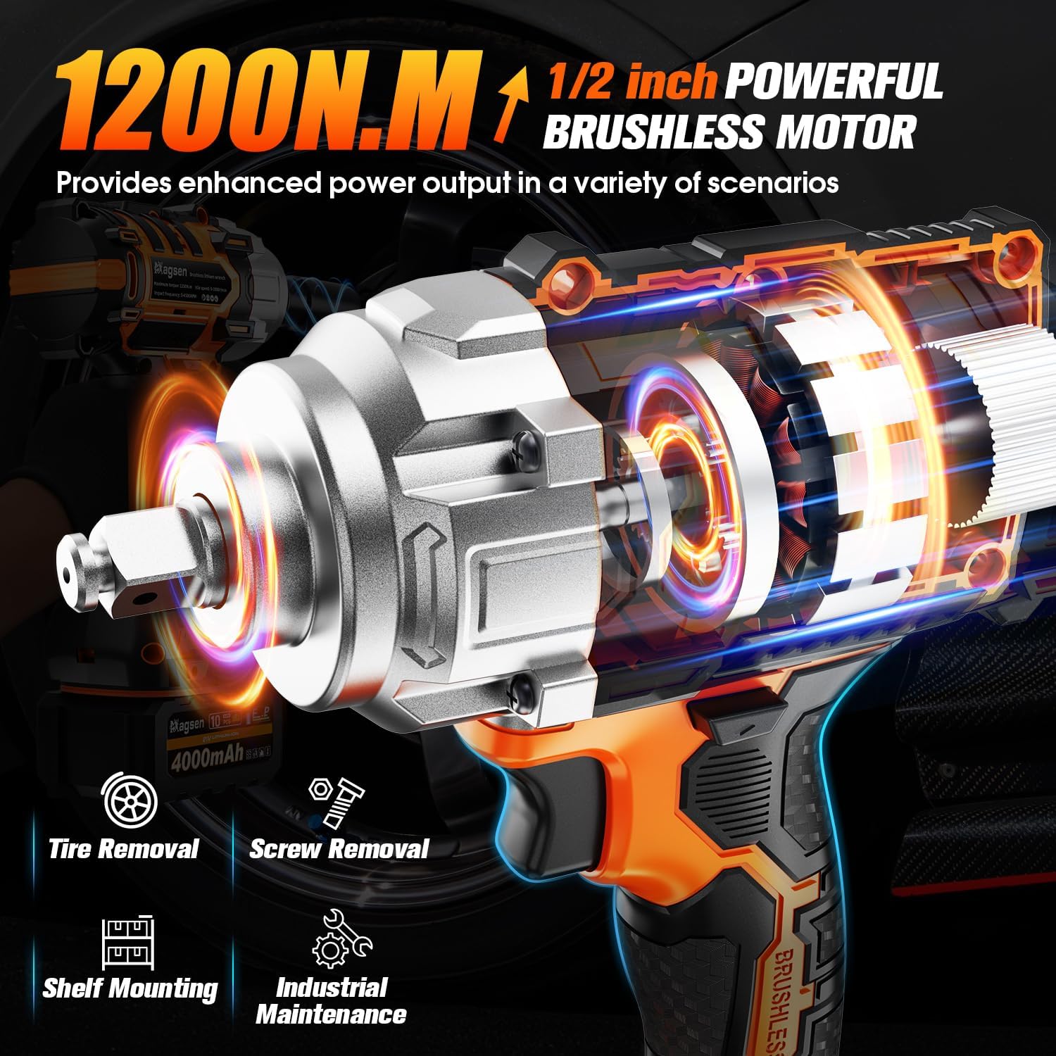 Detalle 2 de MAGSEN 1/2-inch Cordless Impact Wrench 900 ft-lbs