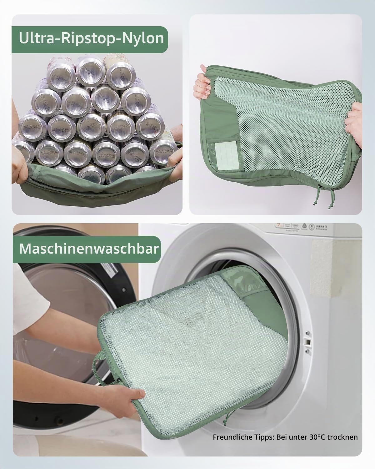 Thumbnail 3 de ECOHUB 4-teiliger Kompressions-Koffer-Organizer Set mit Packwürfeln und Tag (Grün)