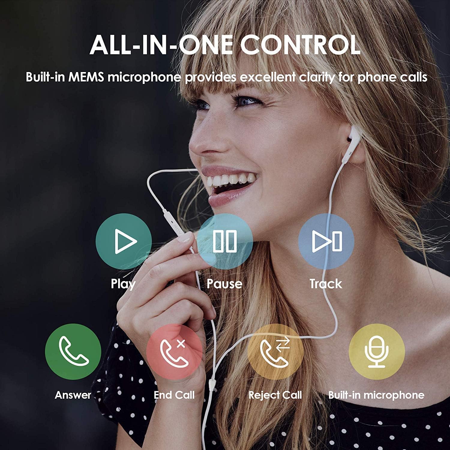 Thumbnail 3 de Junwolf 3.5mm Wired In-Ear Headphones with Microphone and Volume Control