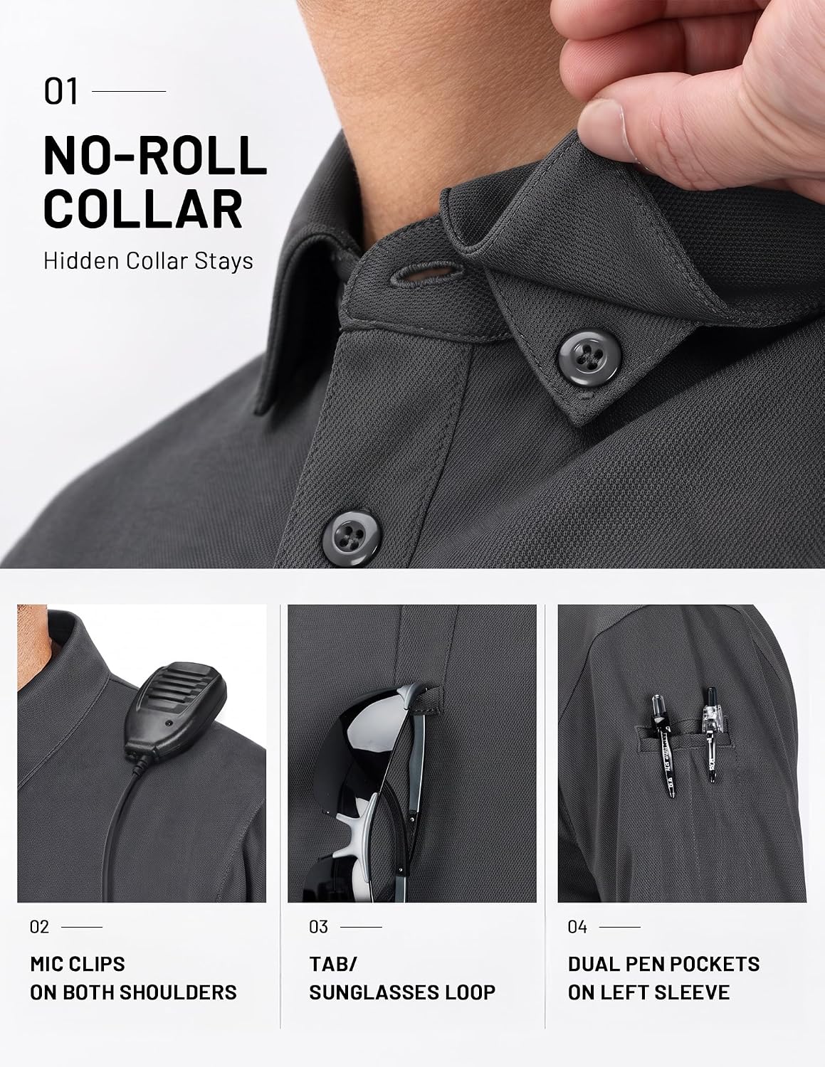 Thumbnail 5 de MIER Men’s Outdoor Performance Tactical Polo Shirts (Short & Long Sleeve), Moisture-Wicking