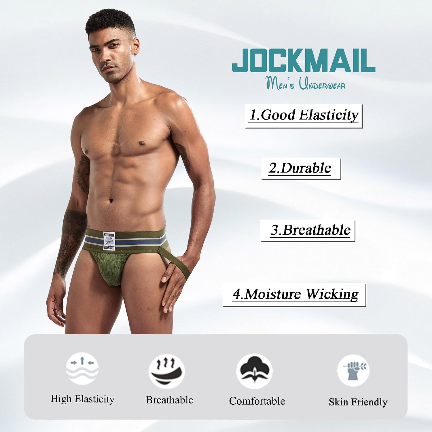 Detalle de JOCKMAIL Mens Wide Belt Jockstrap – breathable, elastic athletic support for training and everyday wear