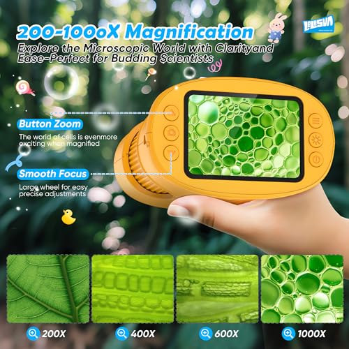 Detalle 2 de Microscopios 4K para niños LELESUN: mini laboratorio portátil 1000X para explorar ciencia en cualquier lugar
