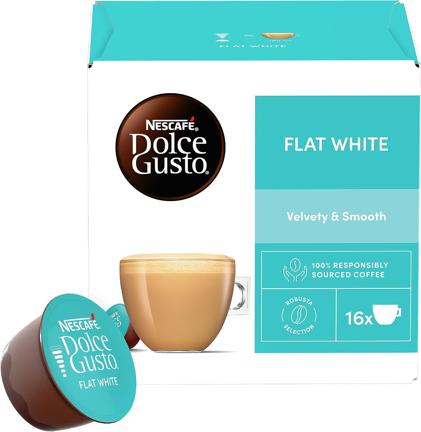 Detalle de Nescafé Dolce Gusto Flat White Coffee Pods – 16 Pods, Multipack of 3