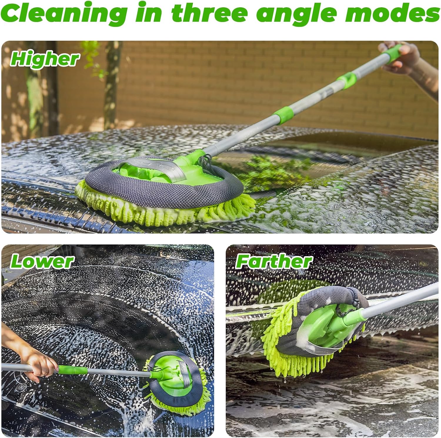 Thumbnail 3 de Bemece Car Wash Brush Kit with 43.3" Telescopic Handle (2-in-1 Chenille Microfiber Mop Heads)