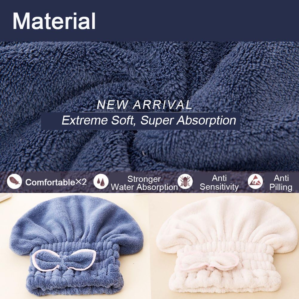 Detalle de Jseng 2-Pack Microfiber Hair Drying Caps (Hair Turban Wrap Towels)