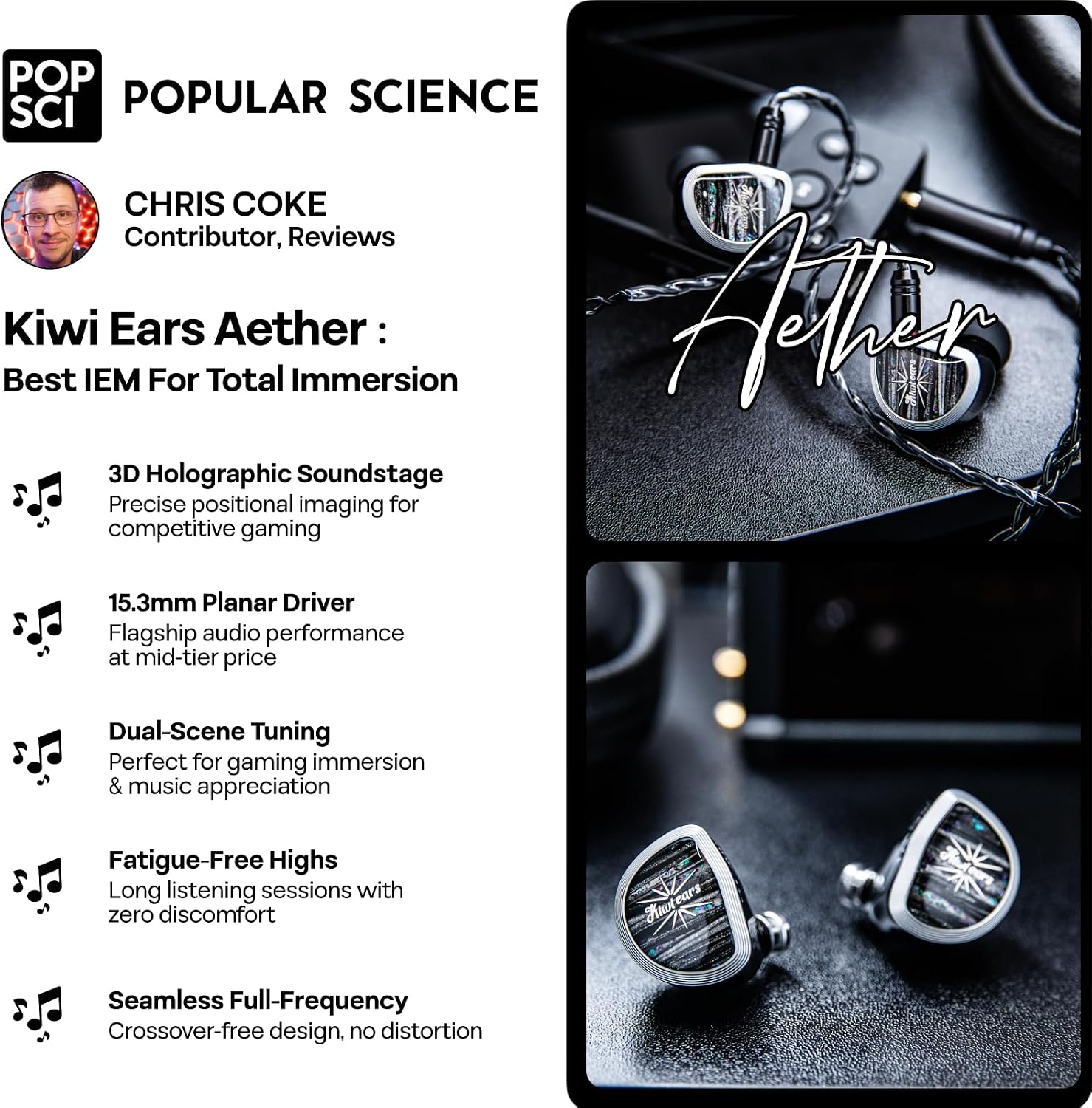 Detalle 2 de Linsoul Kiwi Ears Aether 15.3mm planar IEM