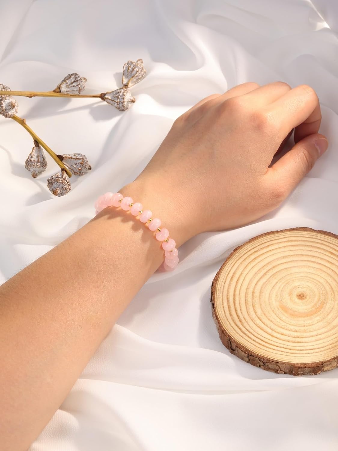 Detalle de JSDDE Healing Crystal Bracelet for Women and Girls: Colourful Rose Quartz Bead Necklace with Adjustable Fit