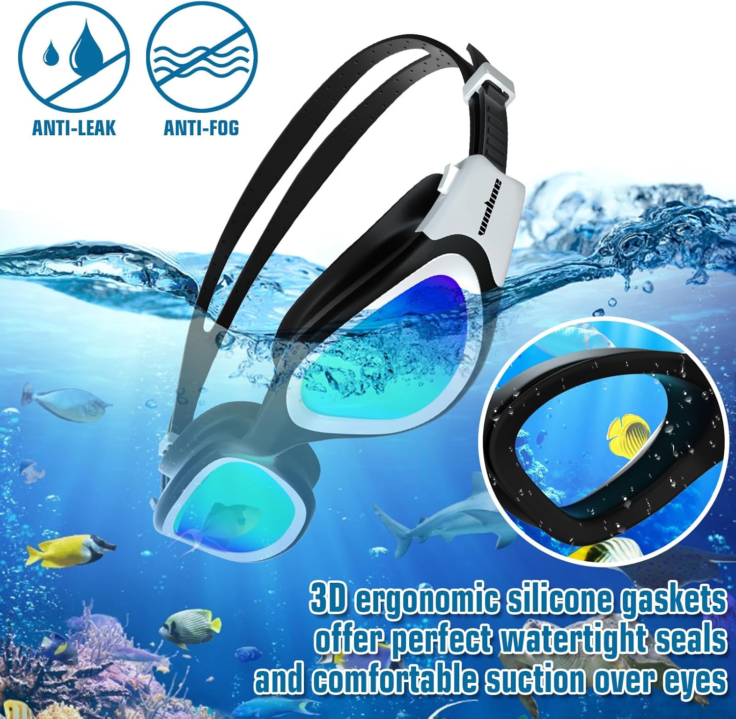 Detalle de Winline Schwimmbrille Erwachsene/Jugendliche – Anti-Beschlag, UV-Schutz, wasserdicht
