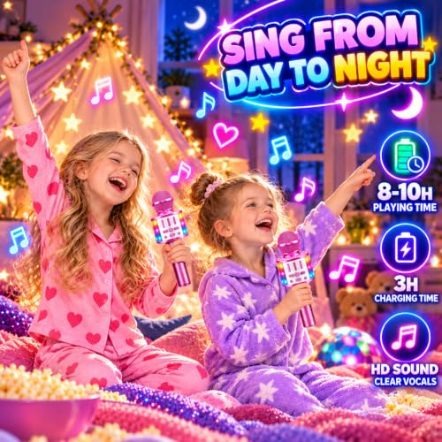 Detalle 2 de MicQutr Karaoke-Mikrofon für Kinder mit Bluetooth, LED-Licht und 5 Stimmeffekten