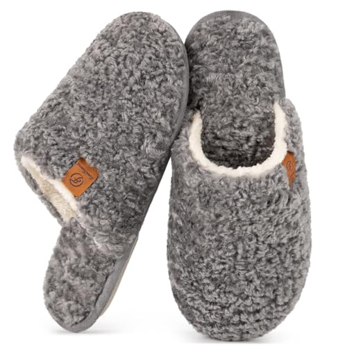 Detalle de EverFoams Women's Fuzzy Slippers Memory Foam Warm Shoes – Light Grey (UK 5–6)