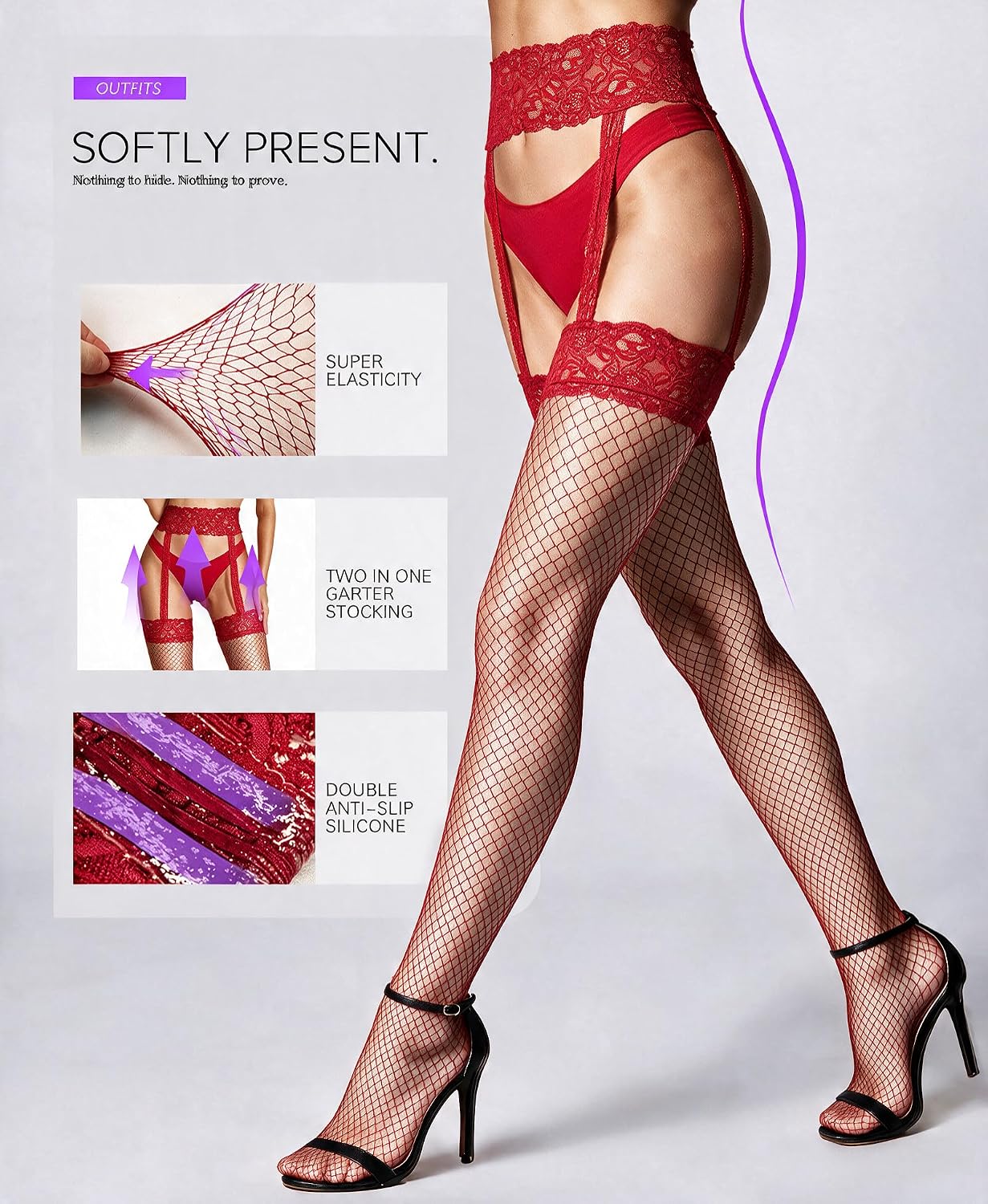 Detalle de RSLOVE Hold-Up Fishnet Stockings with Lace and Non-Slip Silicone