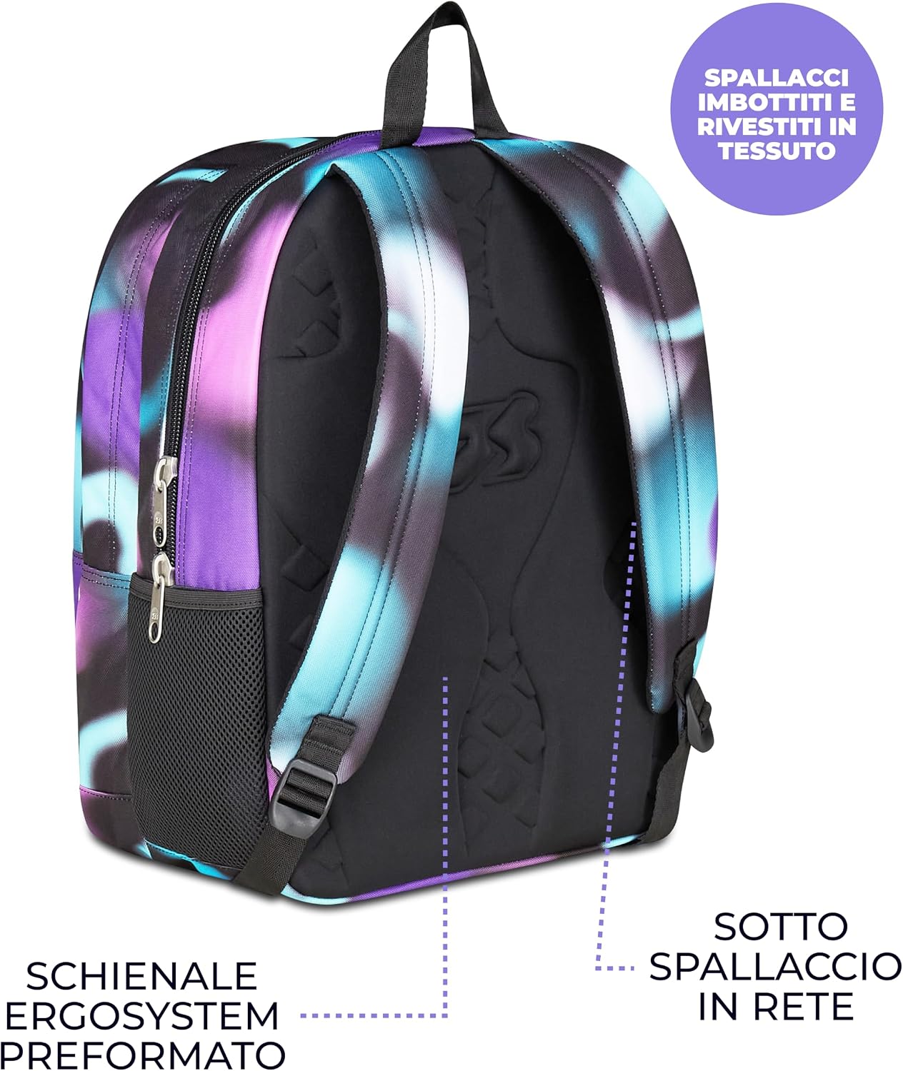 Detalle de Seven Freethink Zaino Scuola Media Ragazza - Doppio Scomparto, 34 L, nero viola