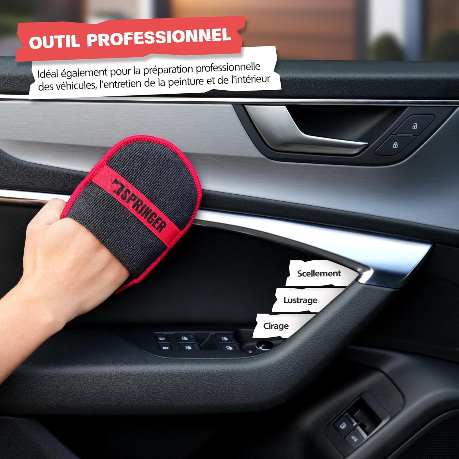 Detalle de SPRINGER ZX1100 : 2 tampons applicateur voiture en microfibre douce et non pelucheux