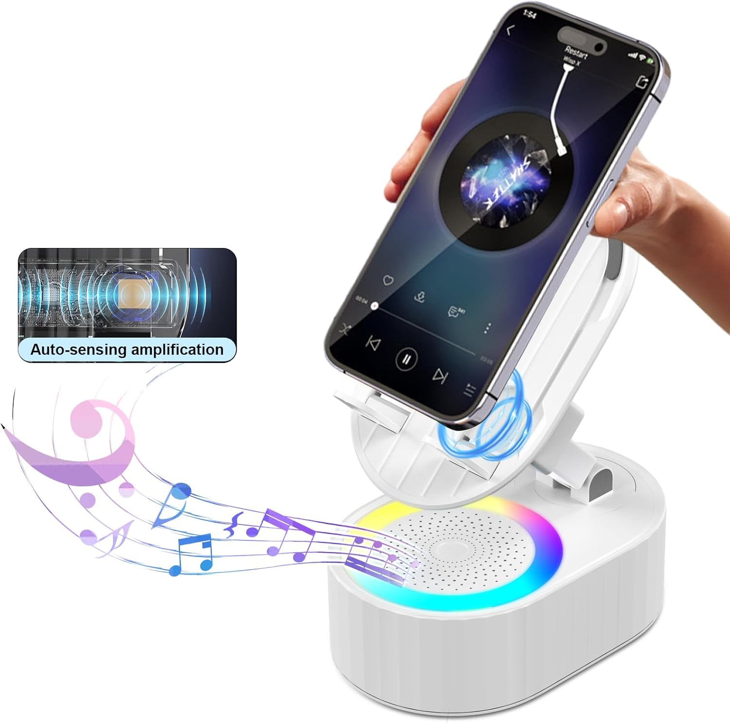 AKLLCCR Wireless Induction Audio Bluetooth Speaker 5in1 Stand with 3000mAh Battery
