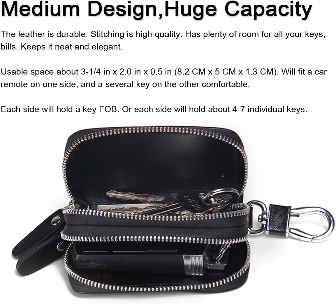 Thumbnail 1 de Contacts Car Key Case Leather Double Zipper Key Holder with Keyring – Practical, Durable PU Leather, 3.9 x 2.4 x 1.2 inches