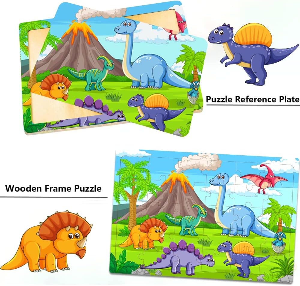 Detalle 2 de Wooden Jigsaw Puzzles for Kids (3–6) Space Dinosaur Animals – 4 x 30-Piece Set