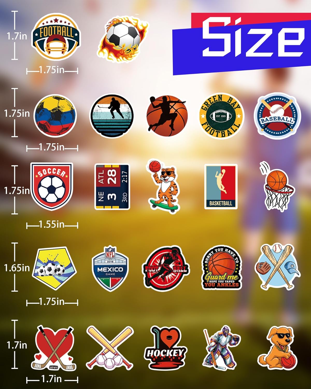 Thumbnail 5 de pcnearty 300-Piece Sports Sticker Set for Kids (Waterproof Vinyl)