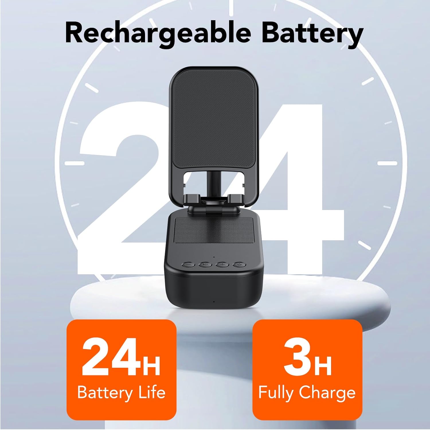 Thumbnail 3 de Bluetooth-Lautsprecher mit Handyständer (IP7) und verstellbarem Metallhalter – tragbare Musikbox in Schwarz