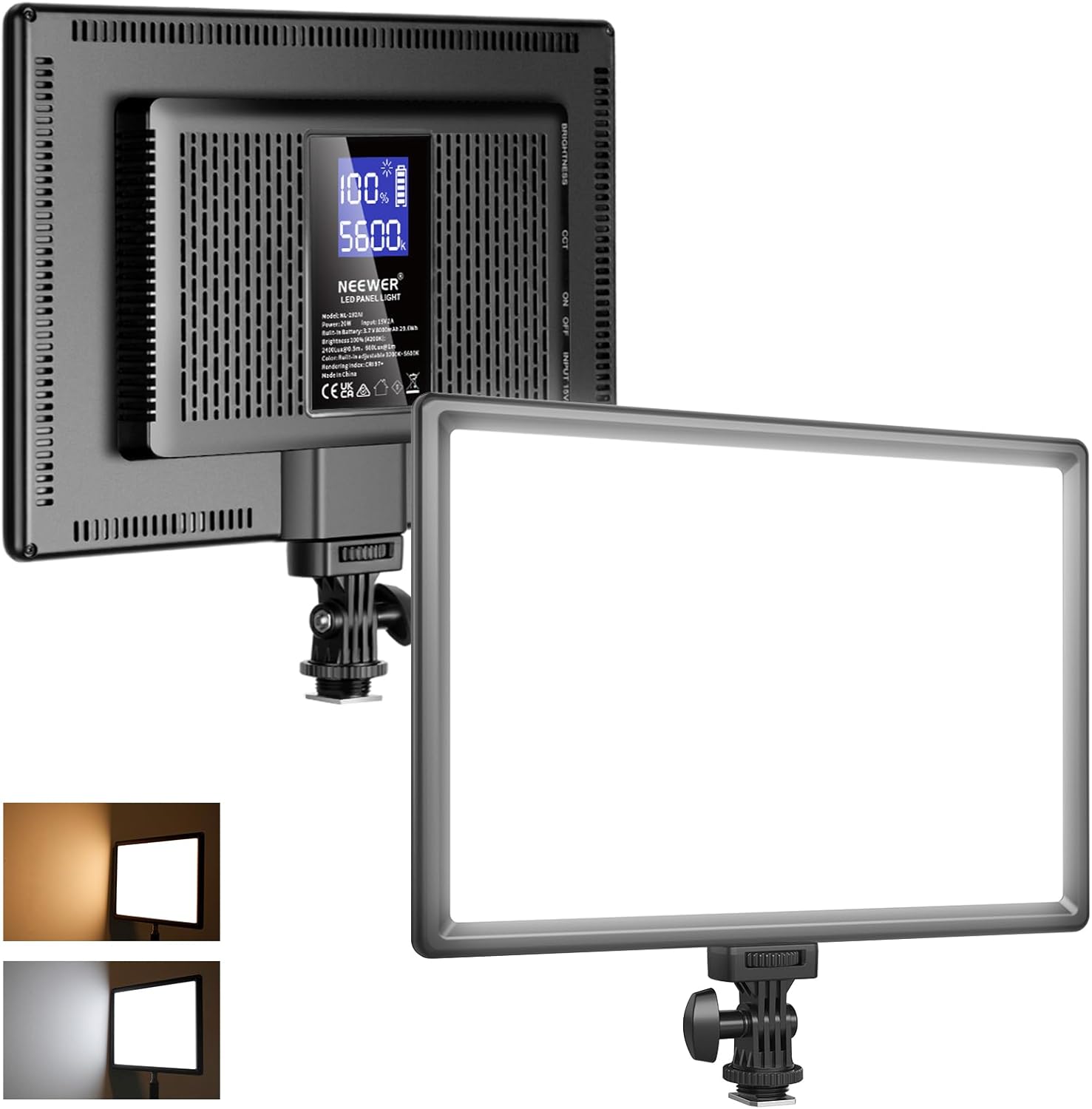 Detalle de NEEWER 192 LED Video Light Panel (20W) – Ultra-thin bi-colour, dimmable panel with 4000mAh battery