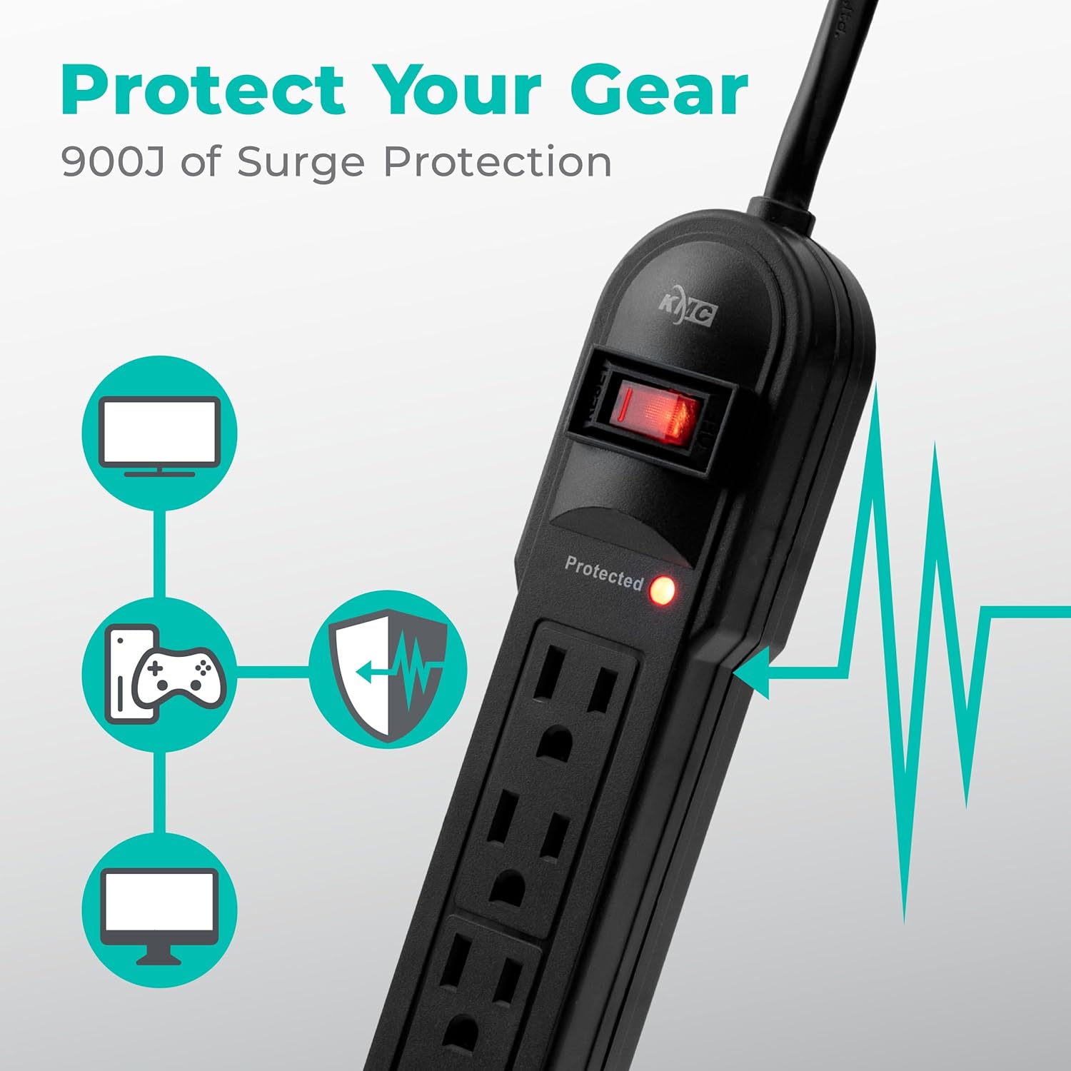 Detalle 2 de KMC 6-Outlet Surge Protector Power Strip (2-Pack) with 4-Foot Extension Cord, 900-Joule Protection