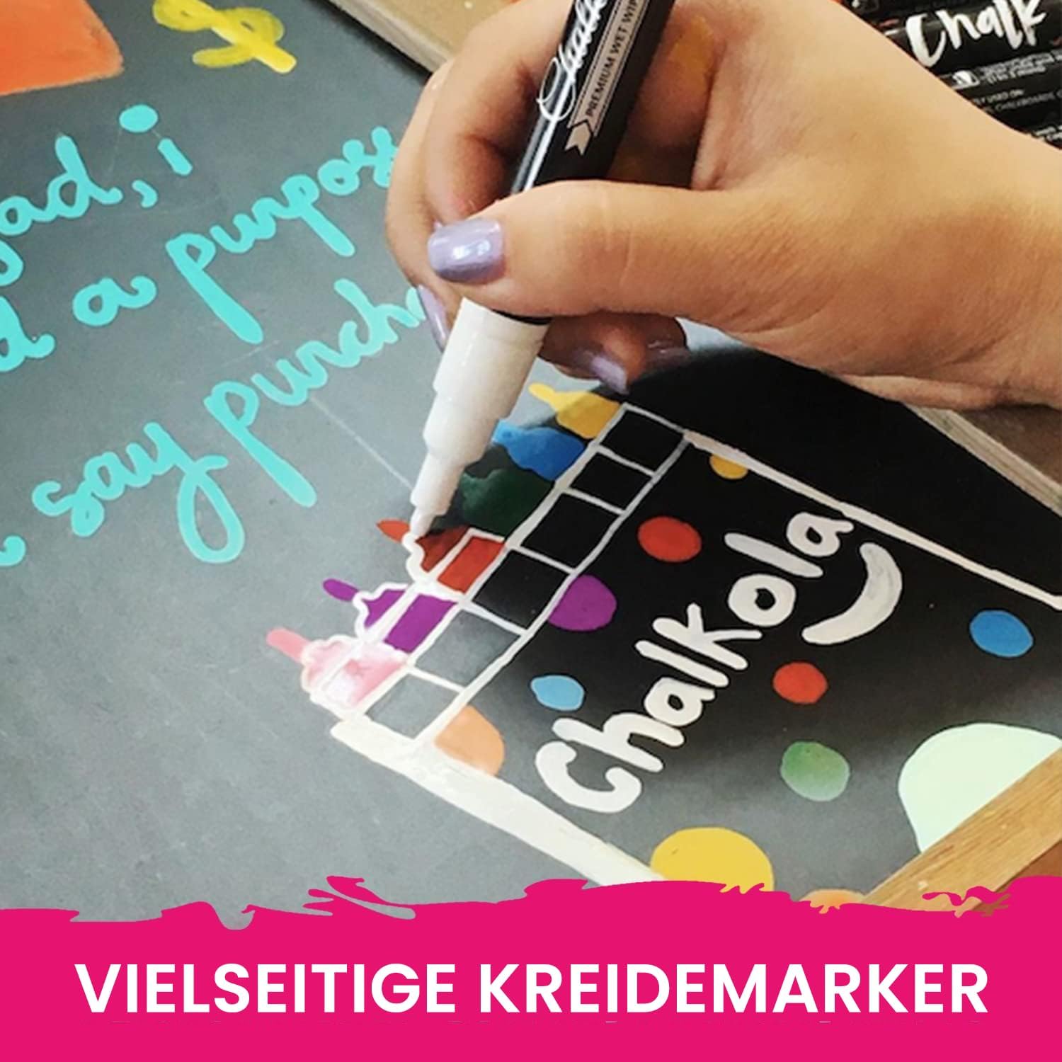 Detalle de Chalkola Kreidestifte für Tafel & Glas – 4 weiße Kreidemarker mit extra feiner, umkehrbarer Spitze (3 mm)