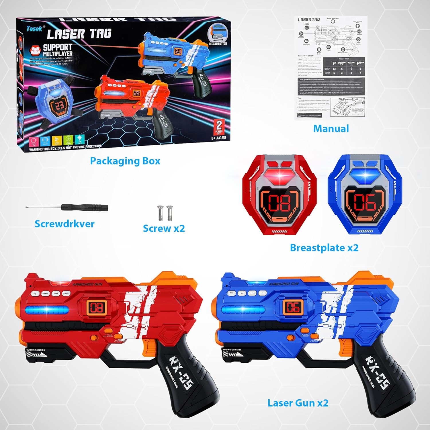 Thumbnail 1 de Laser Tag Guns Set of 2 with Digital LED Score Display Vests – Family Fun for Teens and Adults