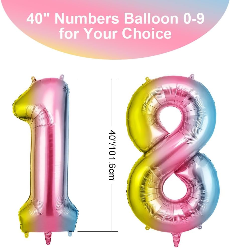 Detalle 2 de OFFCUP Farbverlauf Zahl Luftballoon 18 – Riesiger Folienballon 101 cm