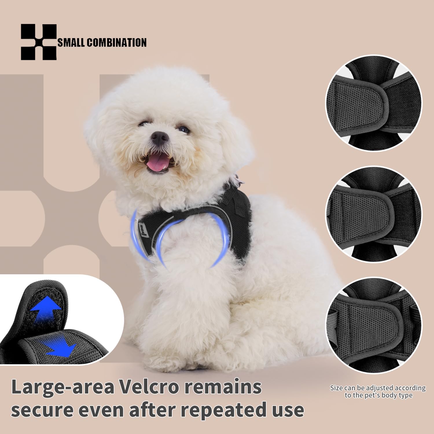 Thumbnail 2 de Small Combination Small Combination Combination Dog Harness Leash Set (Black, XXXS) with 360° reflective straps
