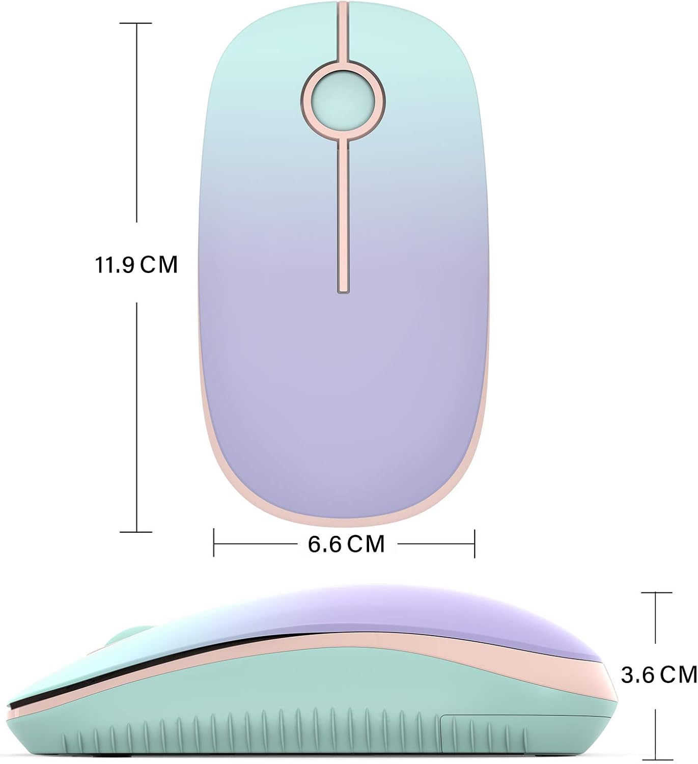 Detalle de Seenda kabellose Maus 2,4G, 1600 DPI – leise, rechts- und linksseitig nutzbar, 18 Monate Akkulaufzeit (Grün & Lila)