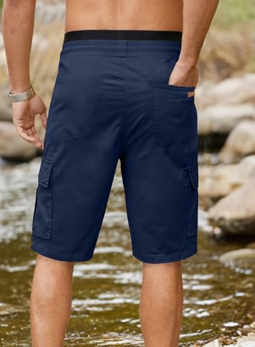 Detalle 2 de JMIERR Cargo Shorts Herren – kurze Baumwoll-Shorts mit elastischer Taille, 6 Taschen, Blau, Größe L (EU 52)