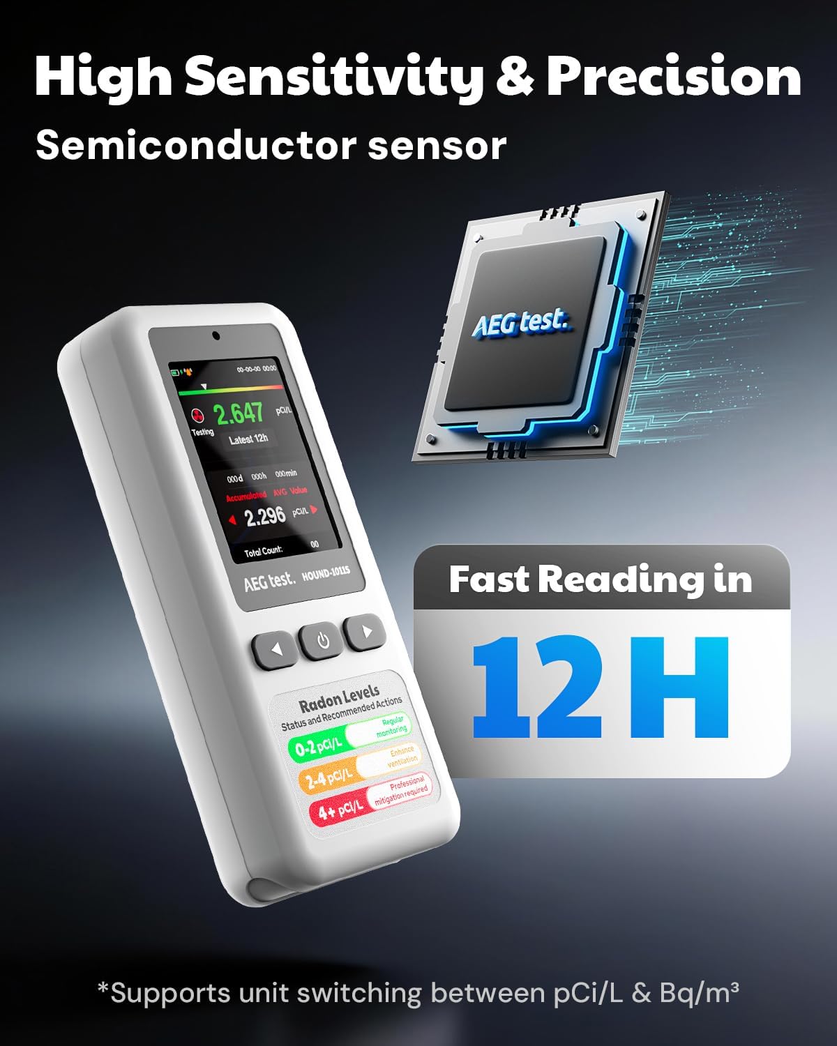 Detalle 2 de AEGTEST HOUND-1011S Radon Detector with LCD, Alarms and Long-Term Monitoring