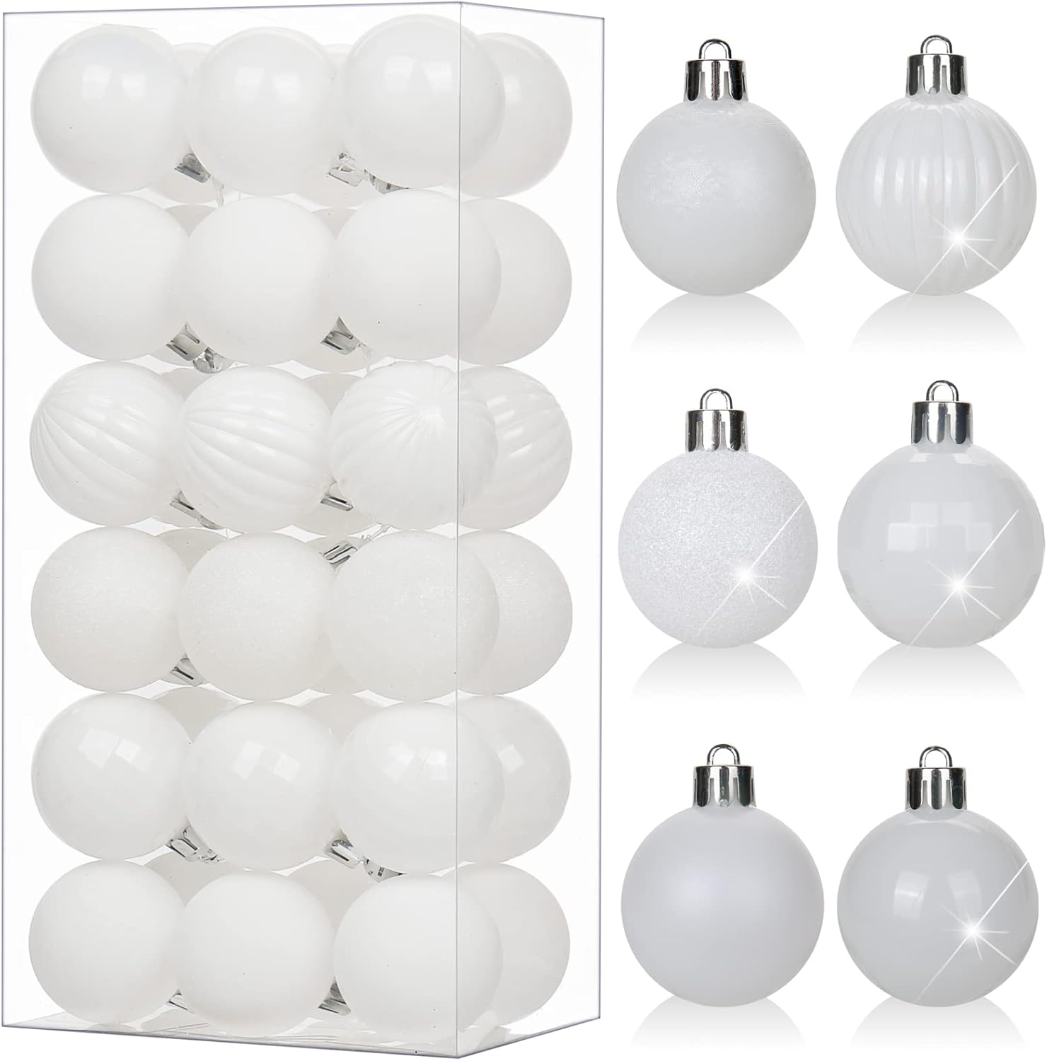 Detalle de Oairse 36 Pcs 4cm White Christmas Baubles – Shatterproof Mini Ornaments for Tree, Wreaths and Decorations