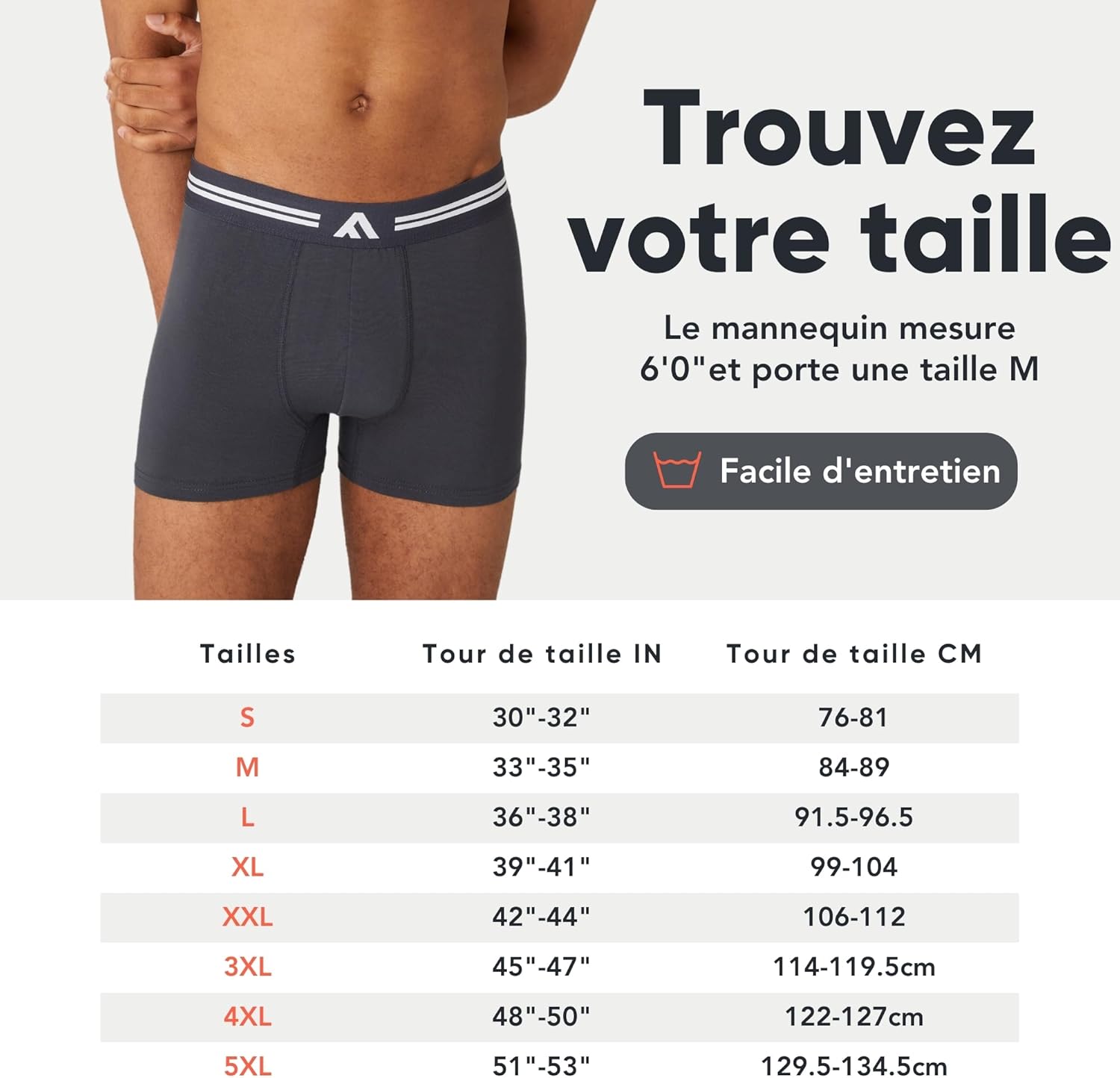 Detalle de FM London – Lot de 5 Boxers très Doux en Bambou, sans étiquette, coupe élastique, pour Homme