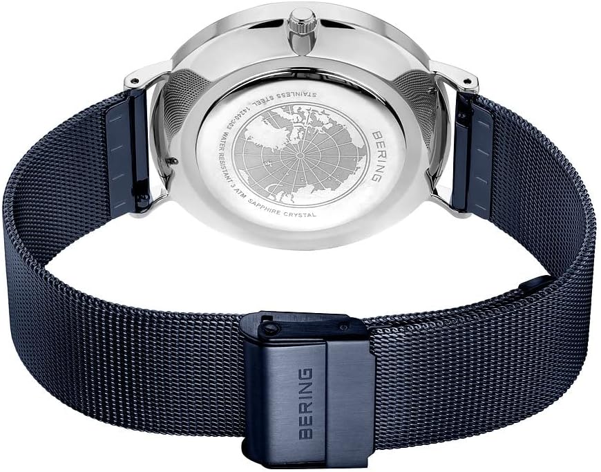 Thumbnail 4 de BERING Montre Homme Quartz 40 mm – Boîtier argenté en acier inoxydable, cadran bleu, bracelet Milanese et cristal en sapphire
