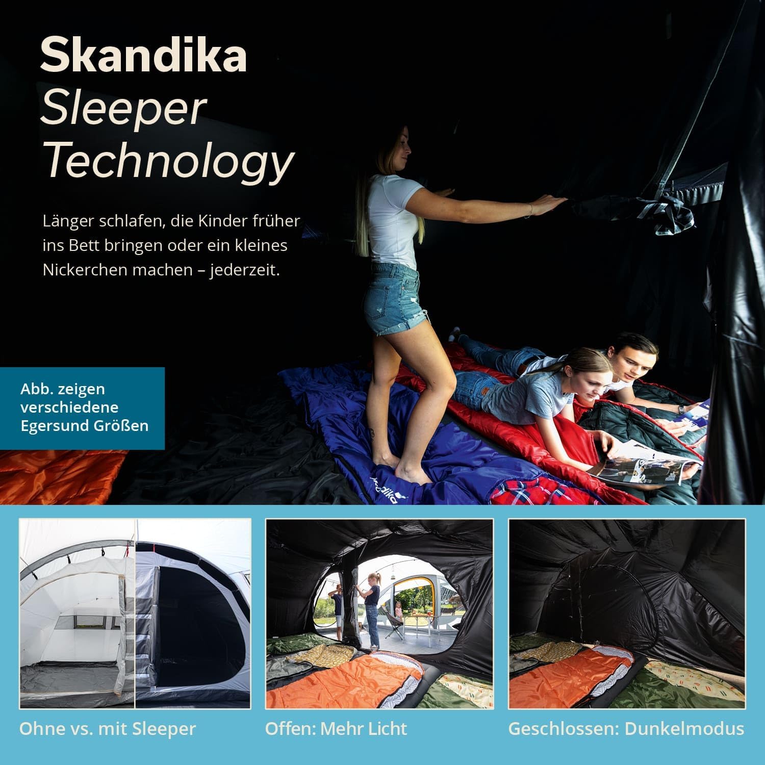Detalle de Skandika Egersund Tunnelzelt für 3, 5 oder 7 Personen – mit Sleeper Technologie und wasserdichtem Außenzelt