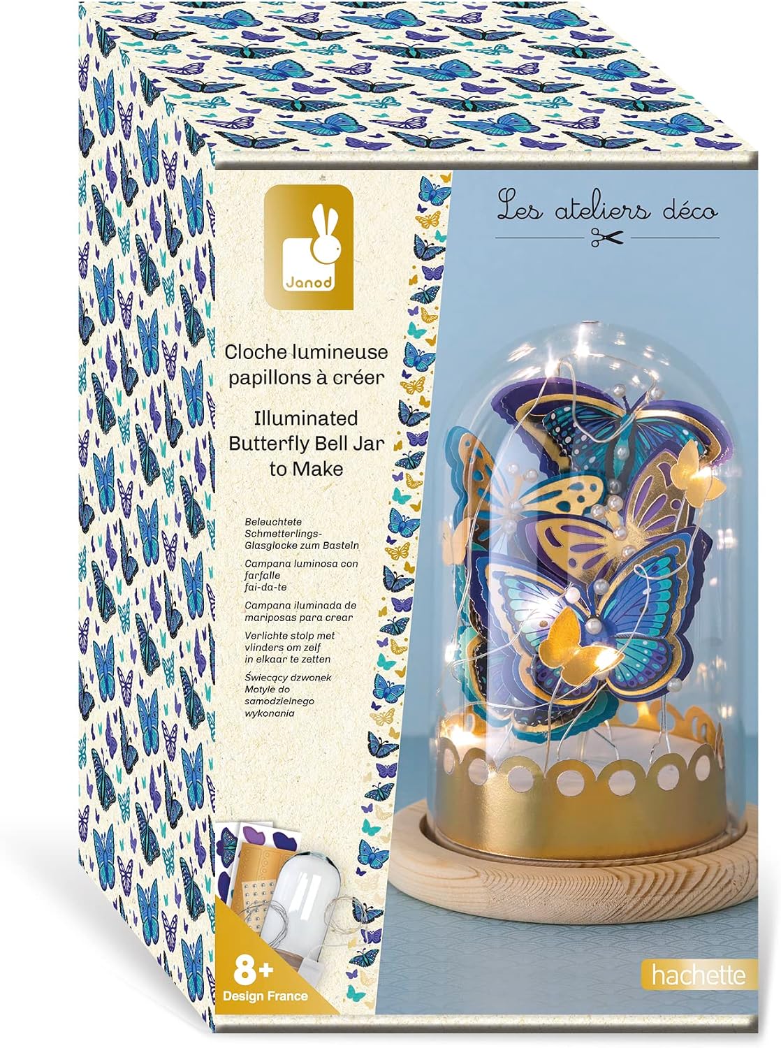 Janod - Cloche Lumineuse Papillons Bleus et Dorés à Créer (Les Ateliers Déco) – Kit créatif pour enfant