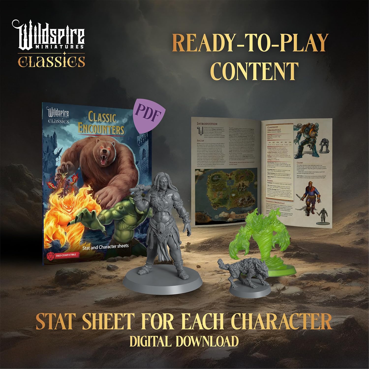 Detalle 2 de Classic Encounters - Expansion Set I: 60 Iconic DnD Miniatures (Unpainted, 28mm) for Tabletop RPG