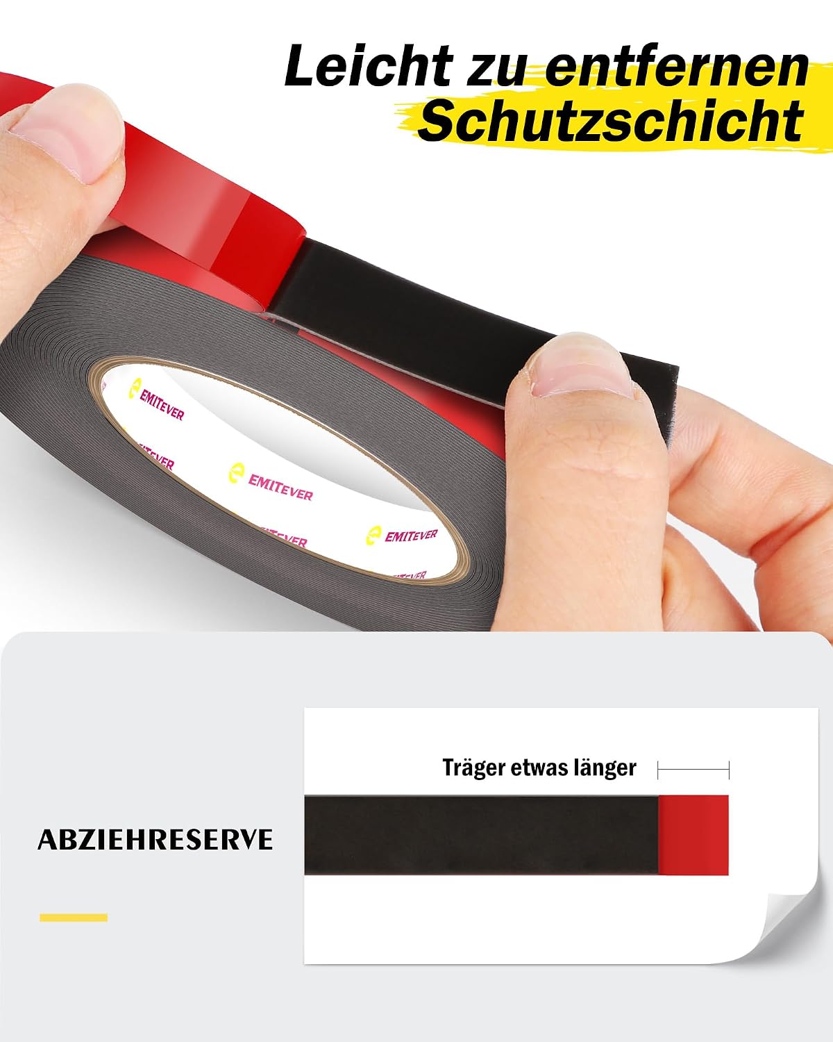 Thumbnail 4 de Emitever Doppelseitiges Klebeband – 10 m x 12 mm, Extra Stark & Wasserdicht