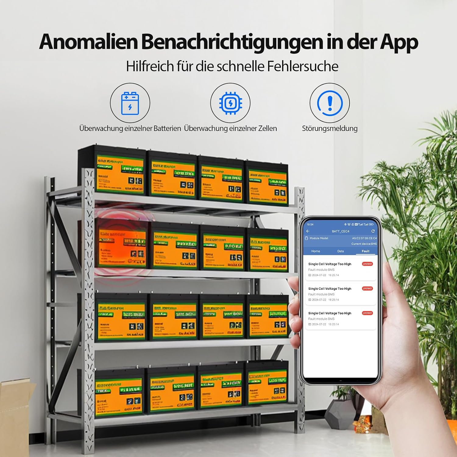 Detalle de ECO-WORTHY 12 V 100 Ah LiFePO4-batteri med Bluetooth och 12/24 V-laddare
