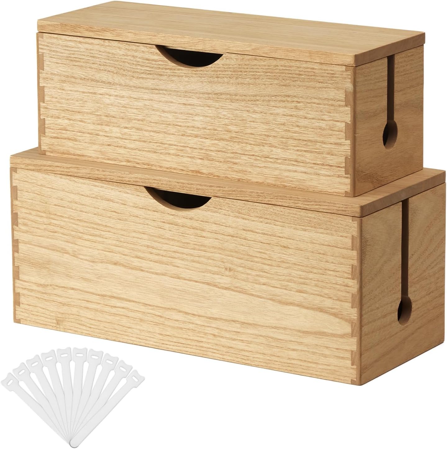 Detalle de KIRIGEN kabelbox i massivt Paulowniaträ, 2-pack i natur