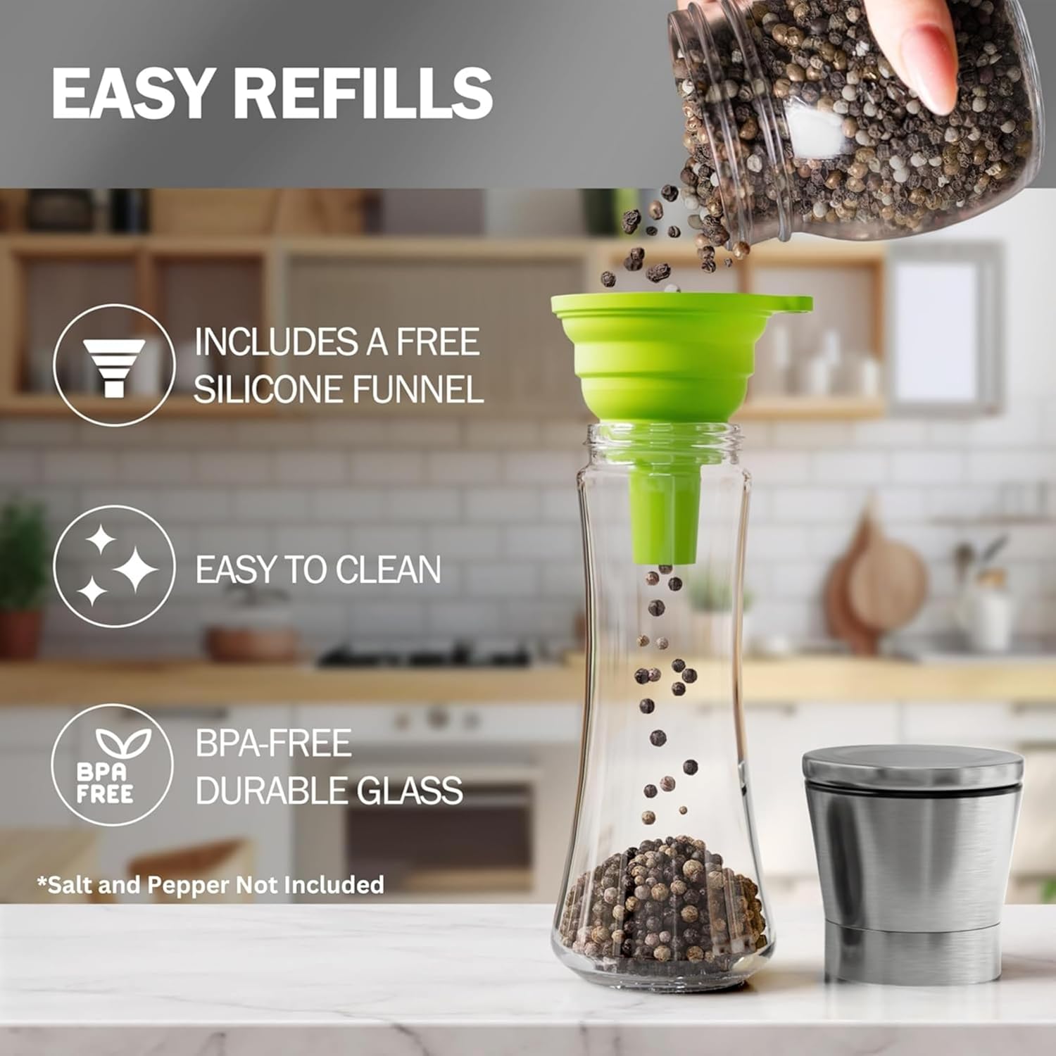 Detalle 2 de Home EC Premium Stainless Steel Salt & Pepper Grinder Set