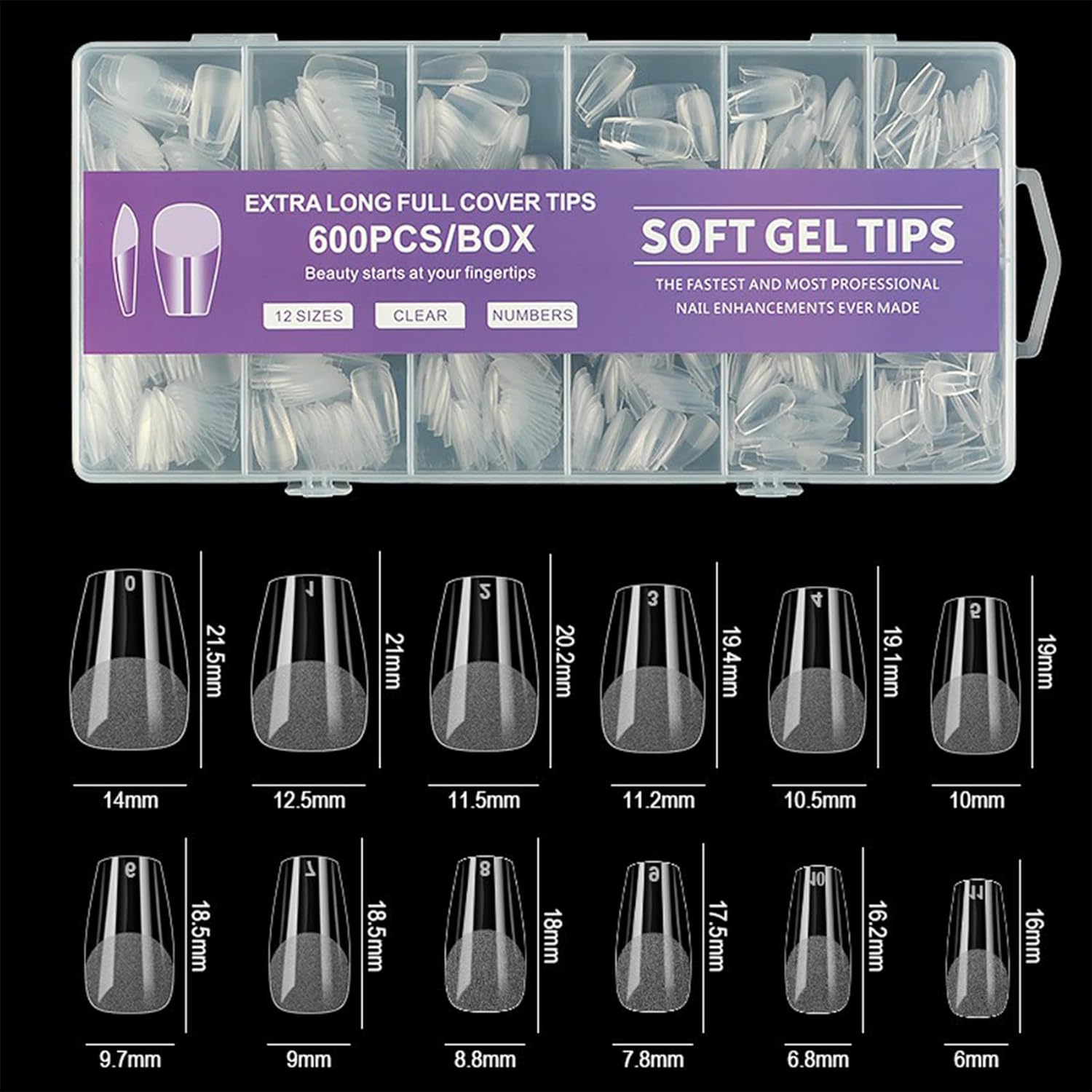 Thumbnail 1 de Eupneicu Capsule Ongle [600 Pièces] – Faux Ongles préformés, 10 tailles, transparents pour prothésiste et DIY nail art