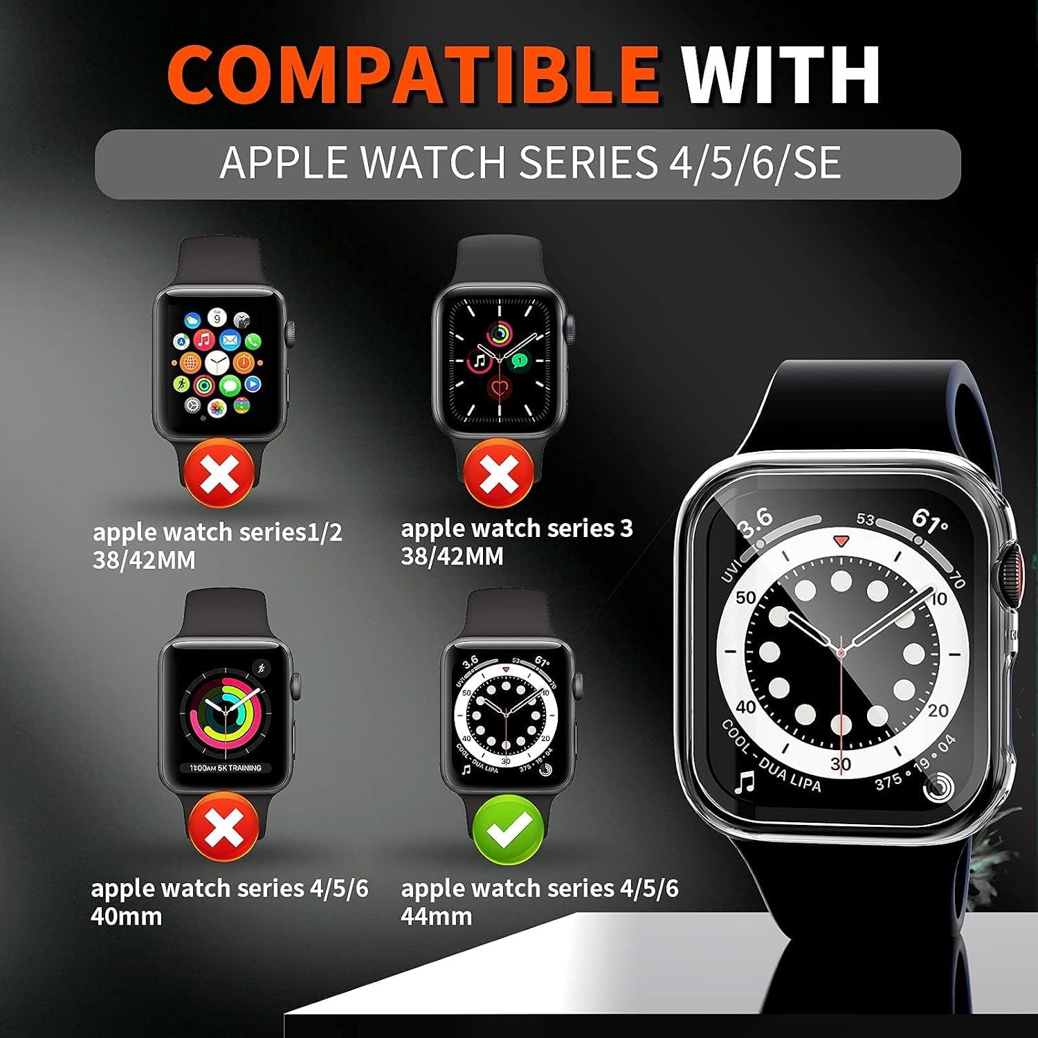 Detalle 2 de LK 2er Set Schutzhülle für Apple Watch 44mm – Series 6/SE/SE2/5/4 mit 9H Härte und HD Klarheit