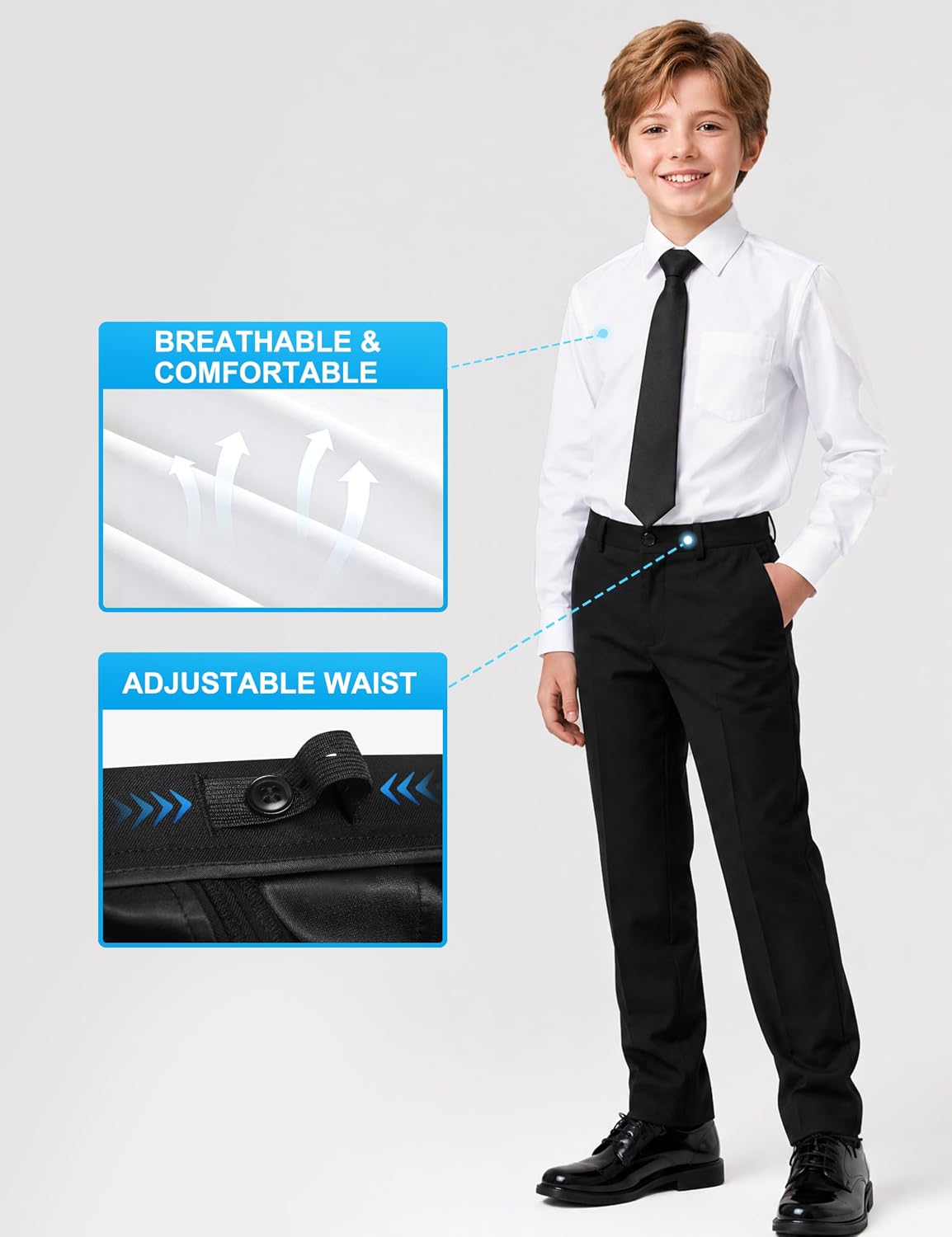 Detalle de Marvelous Kids Boys’ 6-Piece Formal Slim Fit Suit Set (Vest, Dress Shirt, Tie, Pocket Square & Bow Tie)