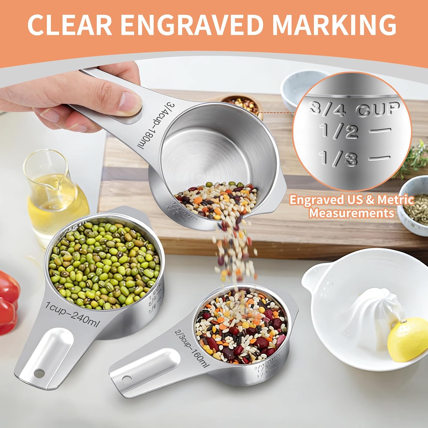 Detalle de EWFEN 7-Piece Stainless Steel Measuring Cups & 7 Spoons Set