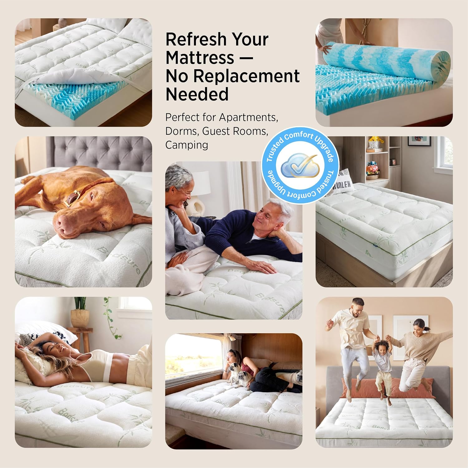 Detalle 2 de Bedsure Memory Foam Mattress Topper, Twin XL