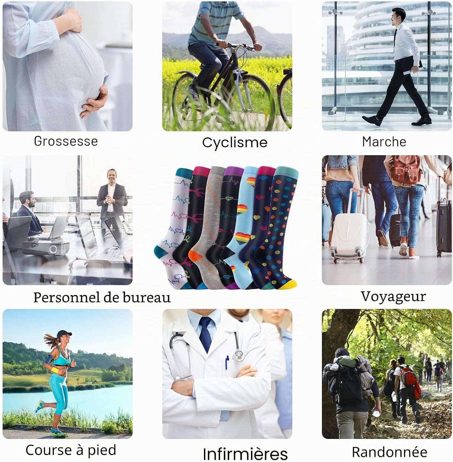 Detalle de Pnosnesy Chaussettes de Compression (2/4/6/7 paires) 15-20 mmHg pour Hommes et Femmes — soutien et confort en déplacement
