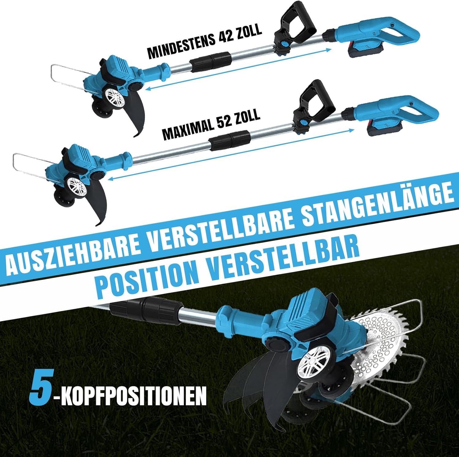 Thumbnail 5 de Akku-Rasentrimmer 4 in 1 für Makita-Akkus (2 x 21V, 4 Klingentypen) – elektrischer Freischneider & Kantenschneider
